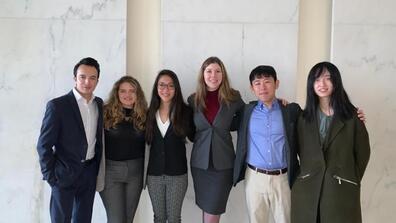 L–R: Bernardo Rivera Muñozcano MPA ’20, Clara Langevin MPA-DP ’20, Momori Hirabayashi MPA ’20, Katie Brehm MIA ’20, Katsumi Sekizawa MPA ’20, and Jiayi Zhu MPA ’20