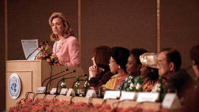  First Lady of the United States Hillary Rodham Clinton during her 1995 speech in Beijing, China