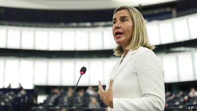 European Union foreign policy chief Federica Mogherini delivers a speech at the European Parliament in Strasbourg, France, July 16, 2019.
