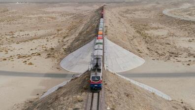 A train crosses the dessert