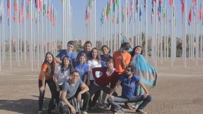 Eduarda Zoghbi MPA '22 with members of Engajamundo, a youth-led organization, at COP22. Photo courtesy of Eduarda Zoghbi