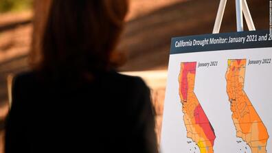 A table showing the drought in California in January 2021 and January 2022