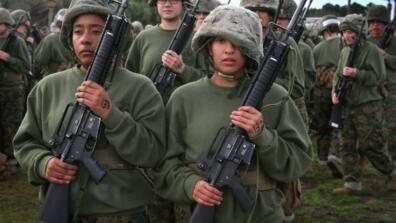 Female Marine recruits in boot camp in Parris Island.