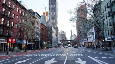 Economic ghost town: New York City's First Avenue was mostly deserted Saturday as New Yorkers responded to orders to stay at home.