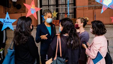 Mayoral candidate Maya Wiley speaks to voters