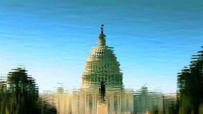 A blurry image of the US Capitol