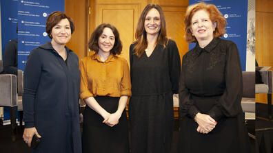 Susan Glasser, Soumaya Keynes, and Rachel Martin joined Dean Merit E. Janow.