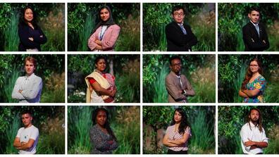 A combination photo shows climate activists posing during the Youth4Climate pre-COP26 conference in Milan, Italy, September 28, 2021. REUTERS/Guglielmo Mangiapane