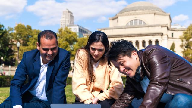 SIPA Students sitting on Columbia University Campus
