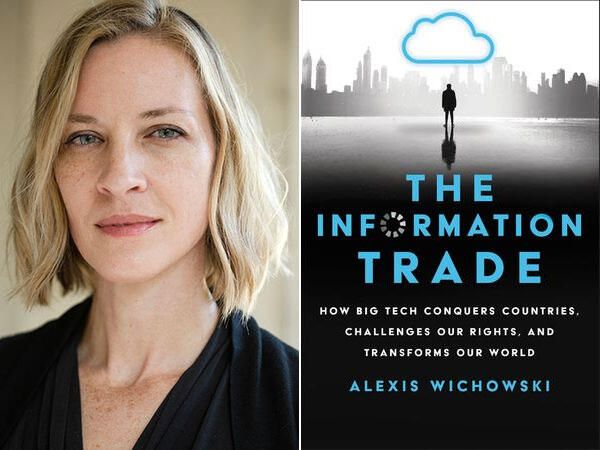 portrait photo of Alexis Wichowski and book cover for her new book, "The Information Trade"
