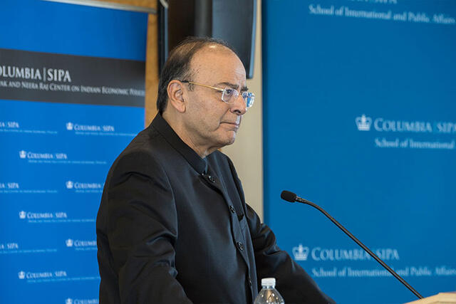 Arun Jaitley speaking at SIPA on October 10, 2017