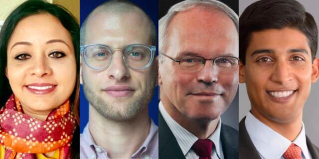 portraits -- Rumela Sen; Harold Stolper; Christopher Hill; Varun Sivaram